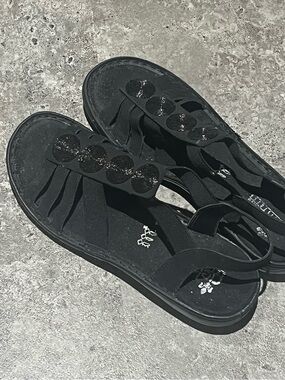Rieker Black Slingback Sandals with Glitter Disc Accents